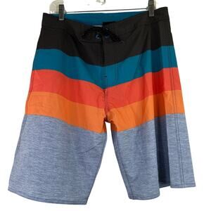 Burnside Men's Color Block Striped Swim Board Shorts Size 32